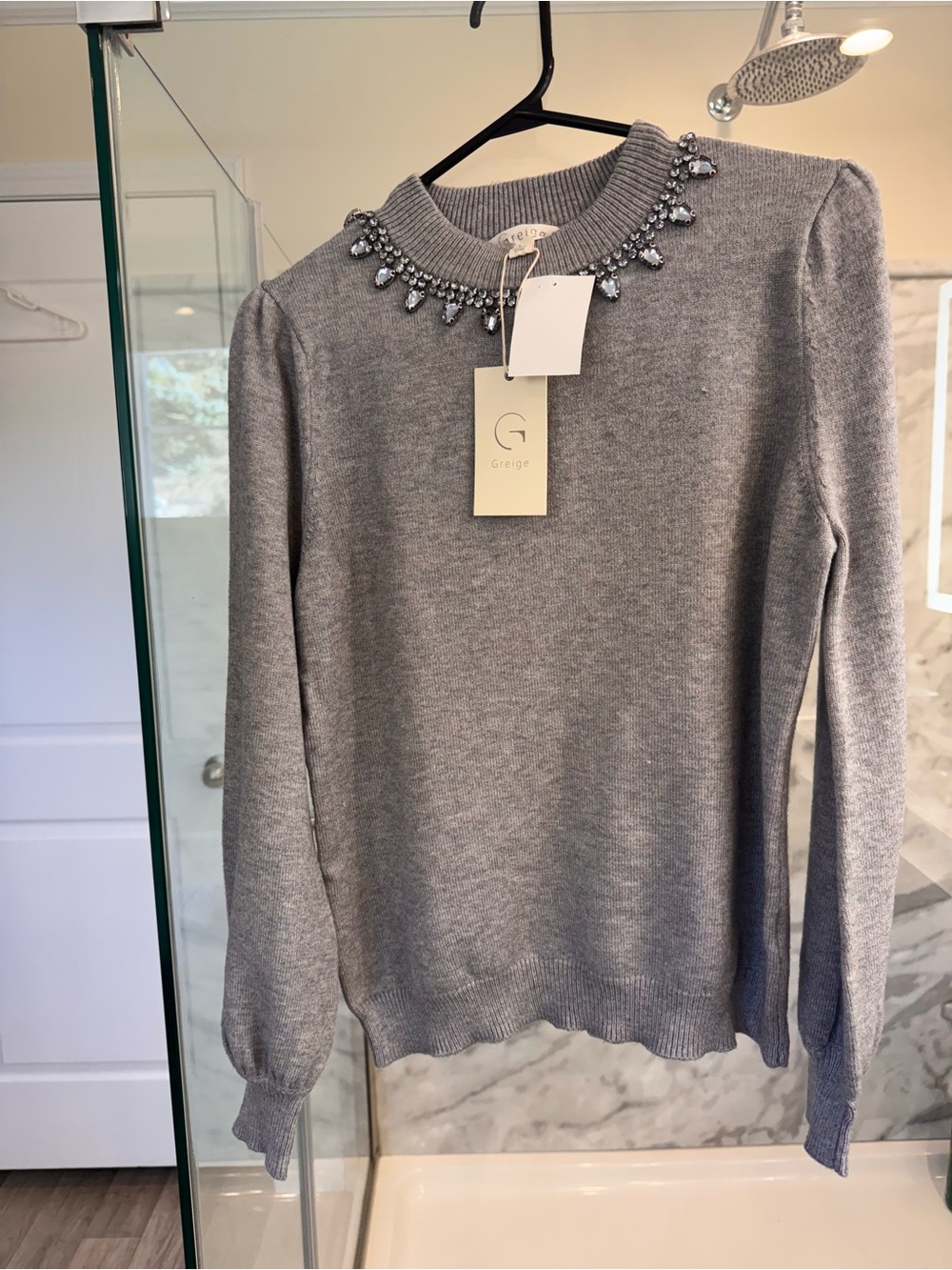 Nwt Women's Embellished Crewneck Sweater - Gray size L